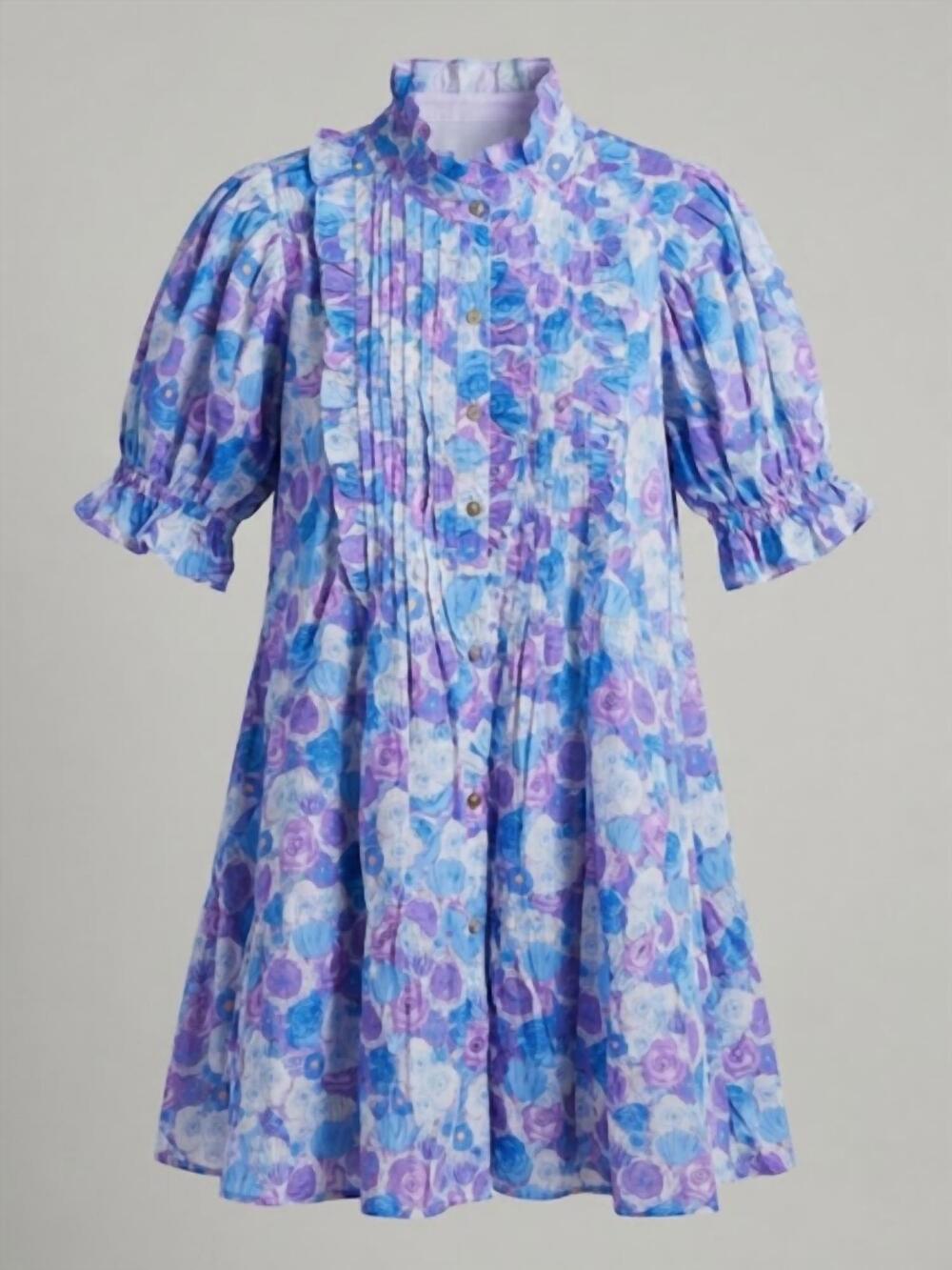 NEW ENTRO women's floral ruffle neck dress in blue